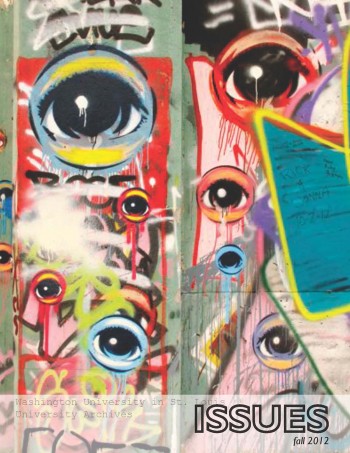 Fall 2012 cover of Issues Magazine depicting spray paint artwork of numerous eyes in varying sizes.