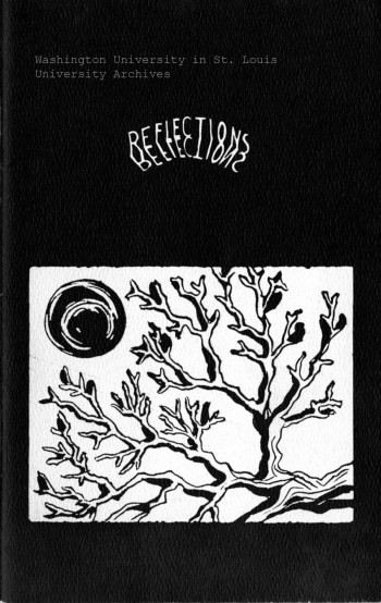 Reflections 1968 cover depicting stamp-work art of a tree branch and the moon. 