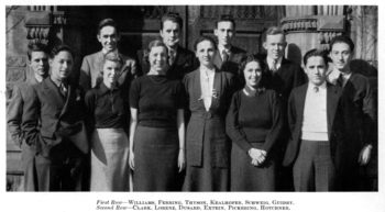 A group photo of the 1938 Staff of the Eliot, featuring Tennessee Williams (1st row, Left) and Hotchner (2nd row, Right)