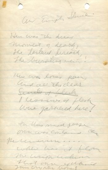 The draft of "An Empty Skull" is handwritten in pencil; the graphite has faded with age and the words are too light on the page to make out. 