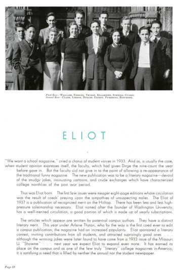 Group photo of the Eliot publication team on page 88 of the Hatchet yearbook