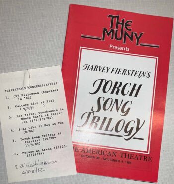 List of performances and theater program from The Muny given as evidence showing that the cross-dressing ordinance was selectively applied and used for harassment of people who did not conform to expected gender norms while in public.