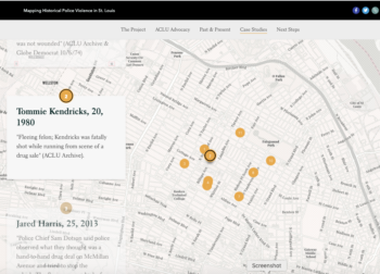 Mapping Historical Police Violence in St. Louis Storymap. This part of the story map gives a description of cases of police violence in St. Louis.