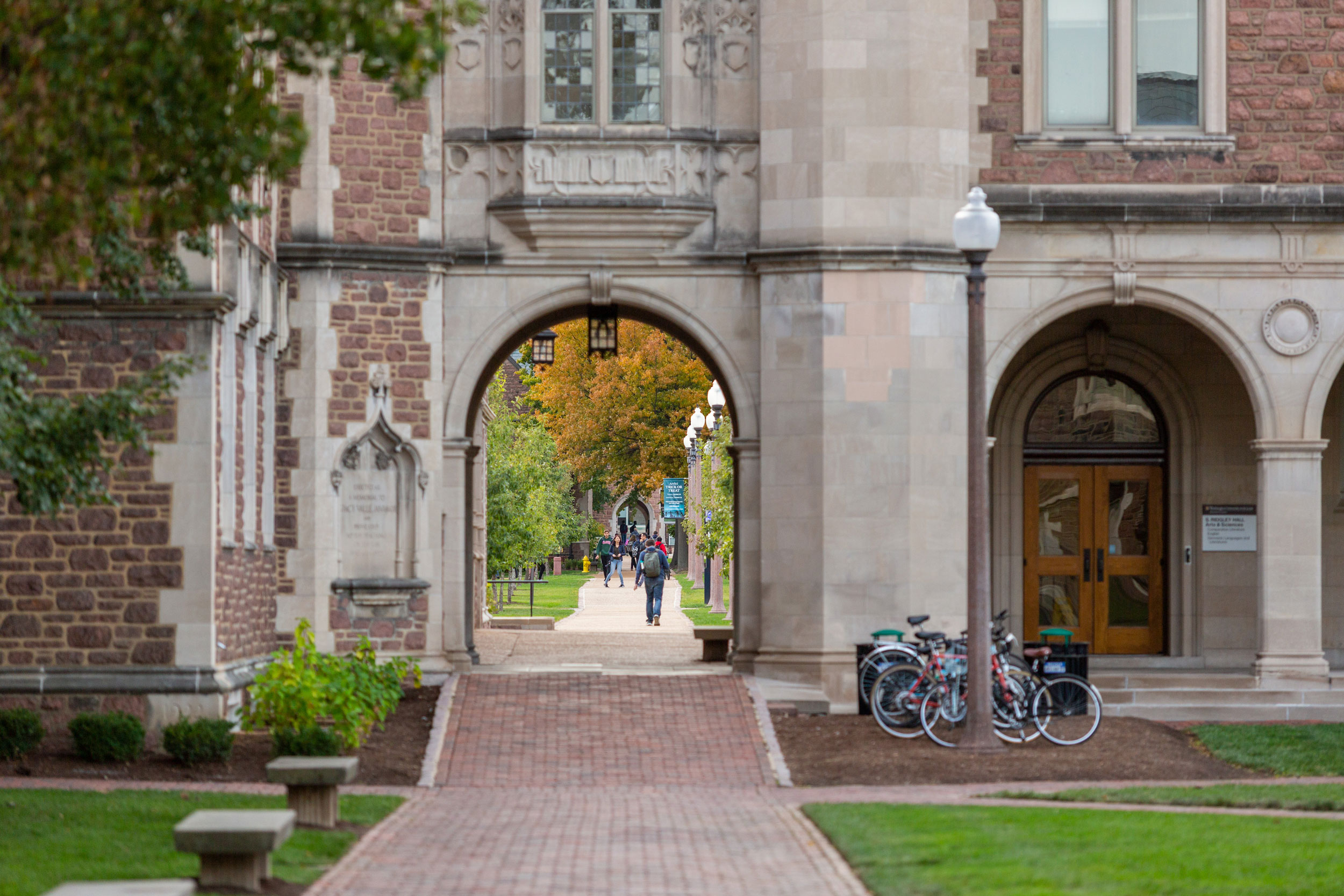 Students walking on campus.