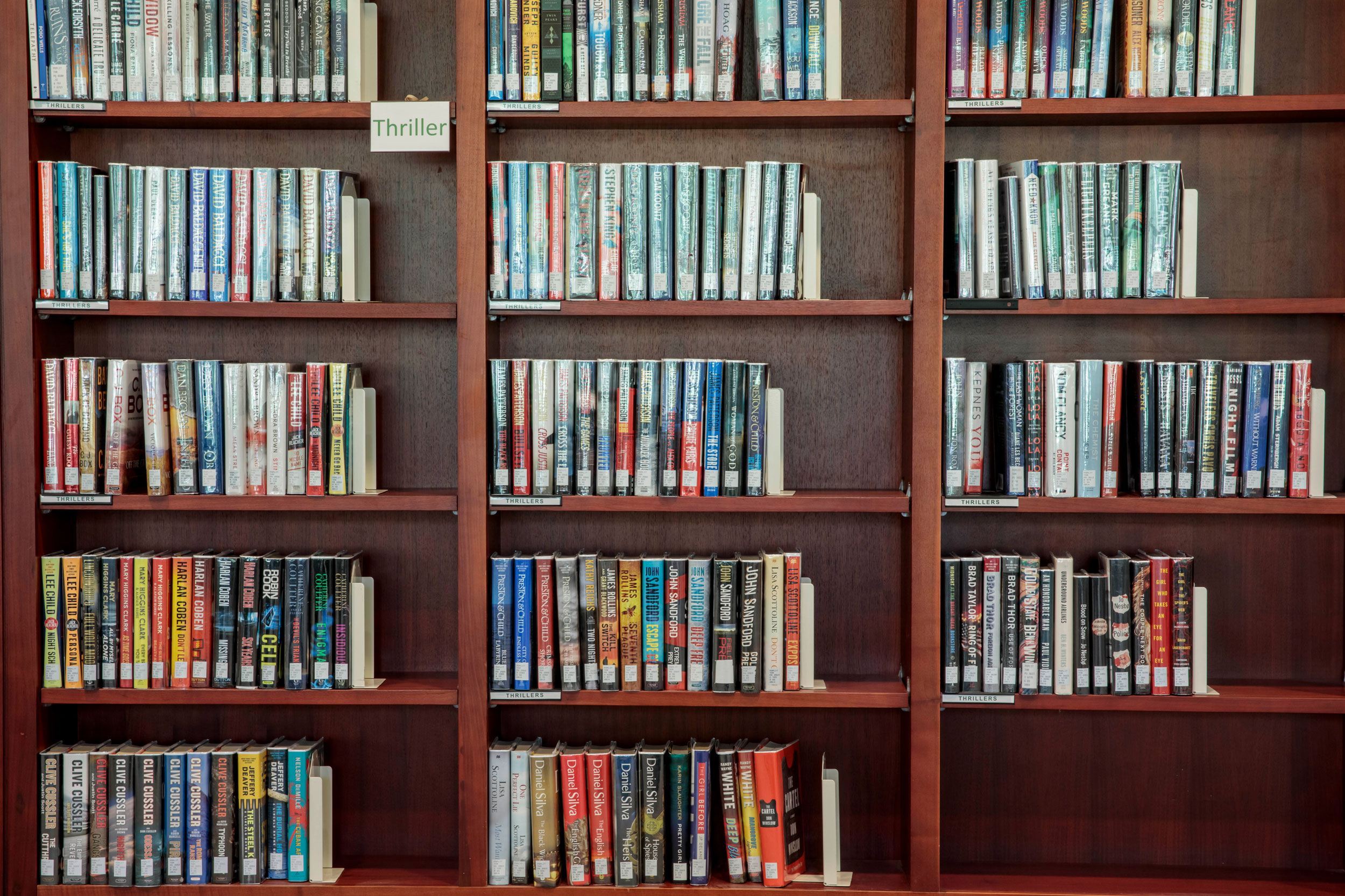 The PopLit (Popular Literature) Collection on shelves at Olin Library.