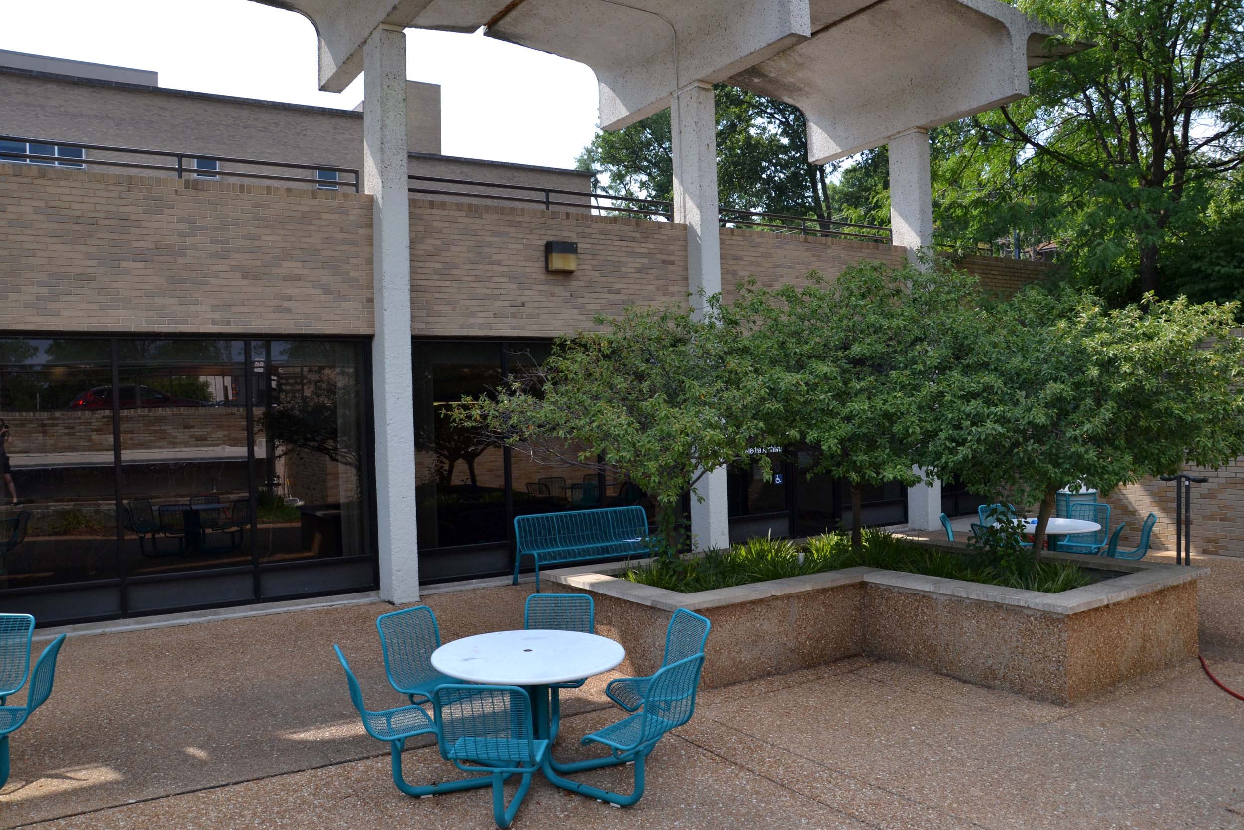 Seating outside West Campus.