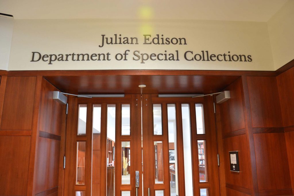 Front doors of the Julian Edison Department of Special Collections.