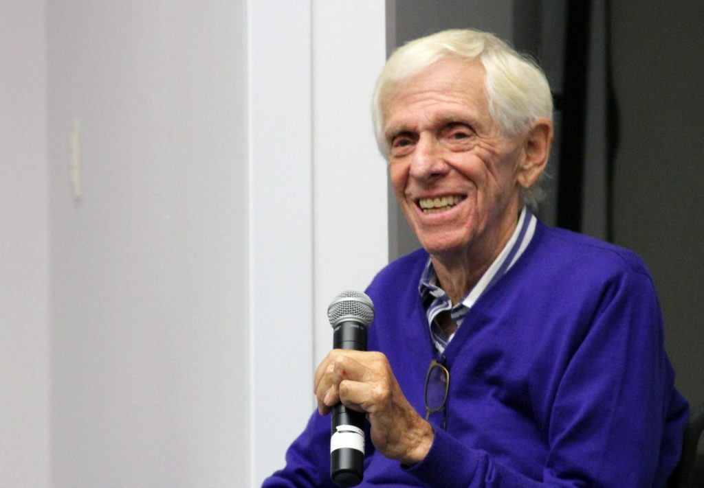 Filmmaker Jack Willis at a screening of Streets of Greenwood, Washington University, 2015 (WashU Libraries)