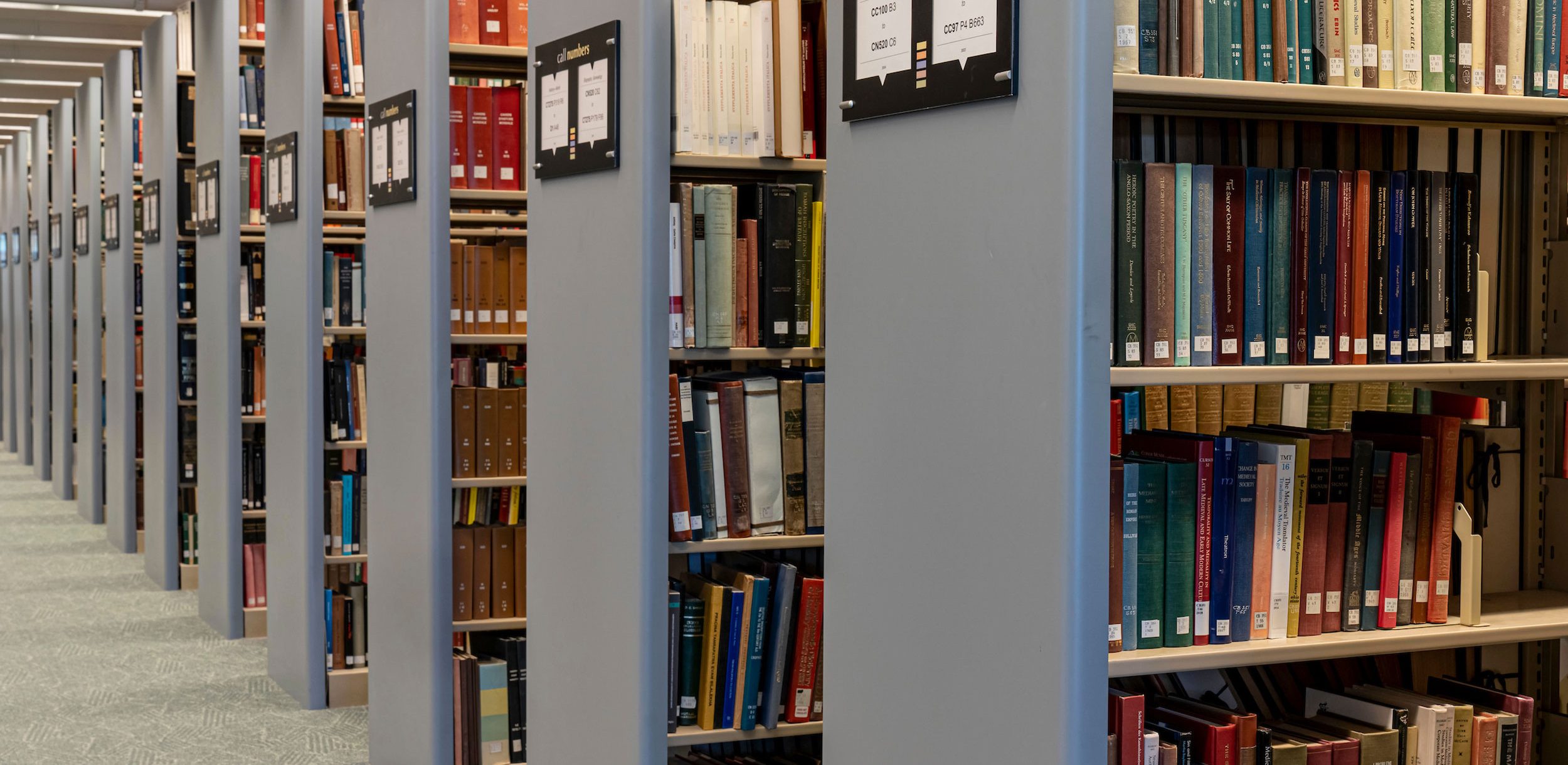 Library book stacks from Olin Library.