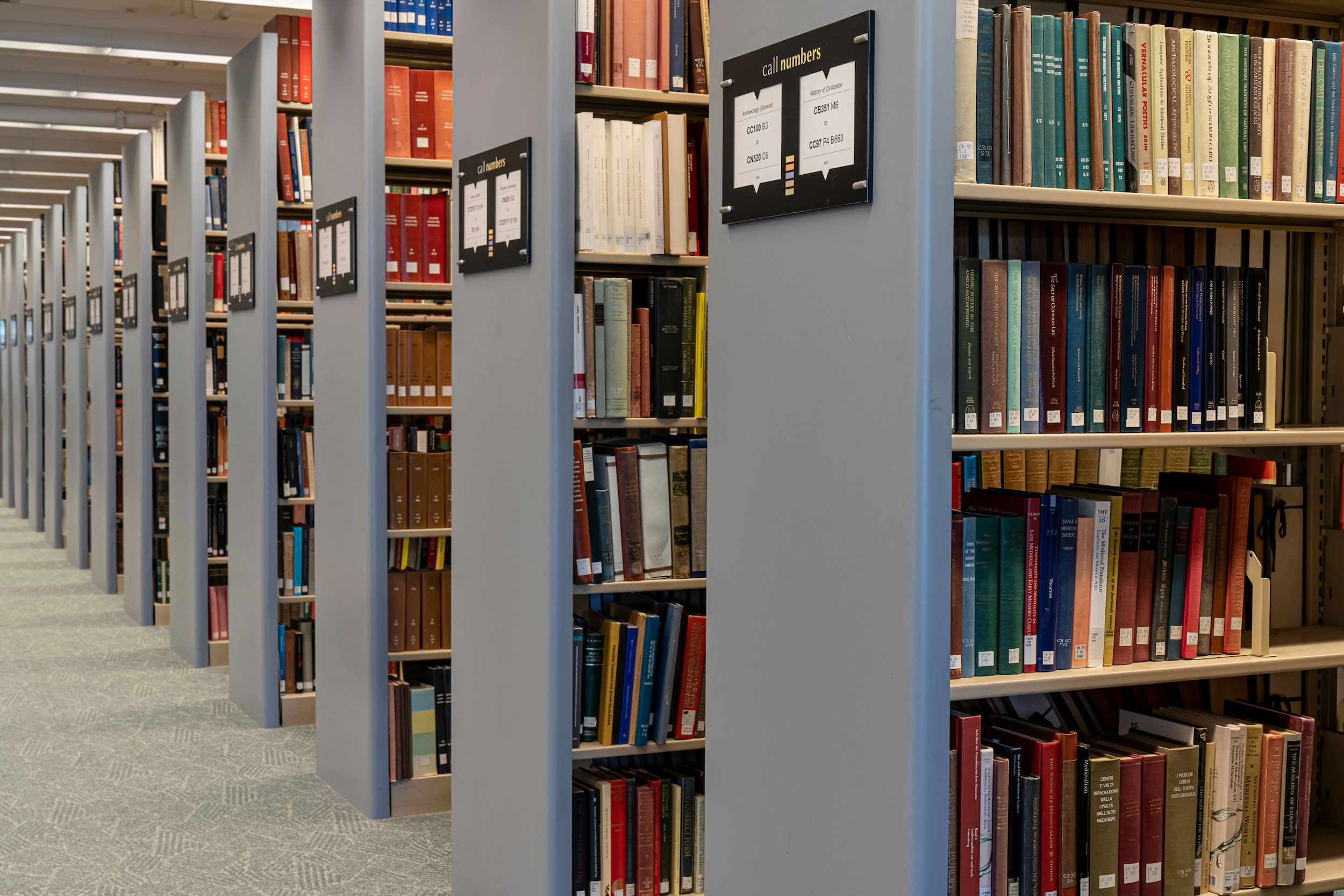 Library book stacks from Olin Library.