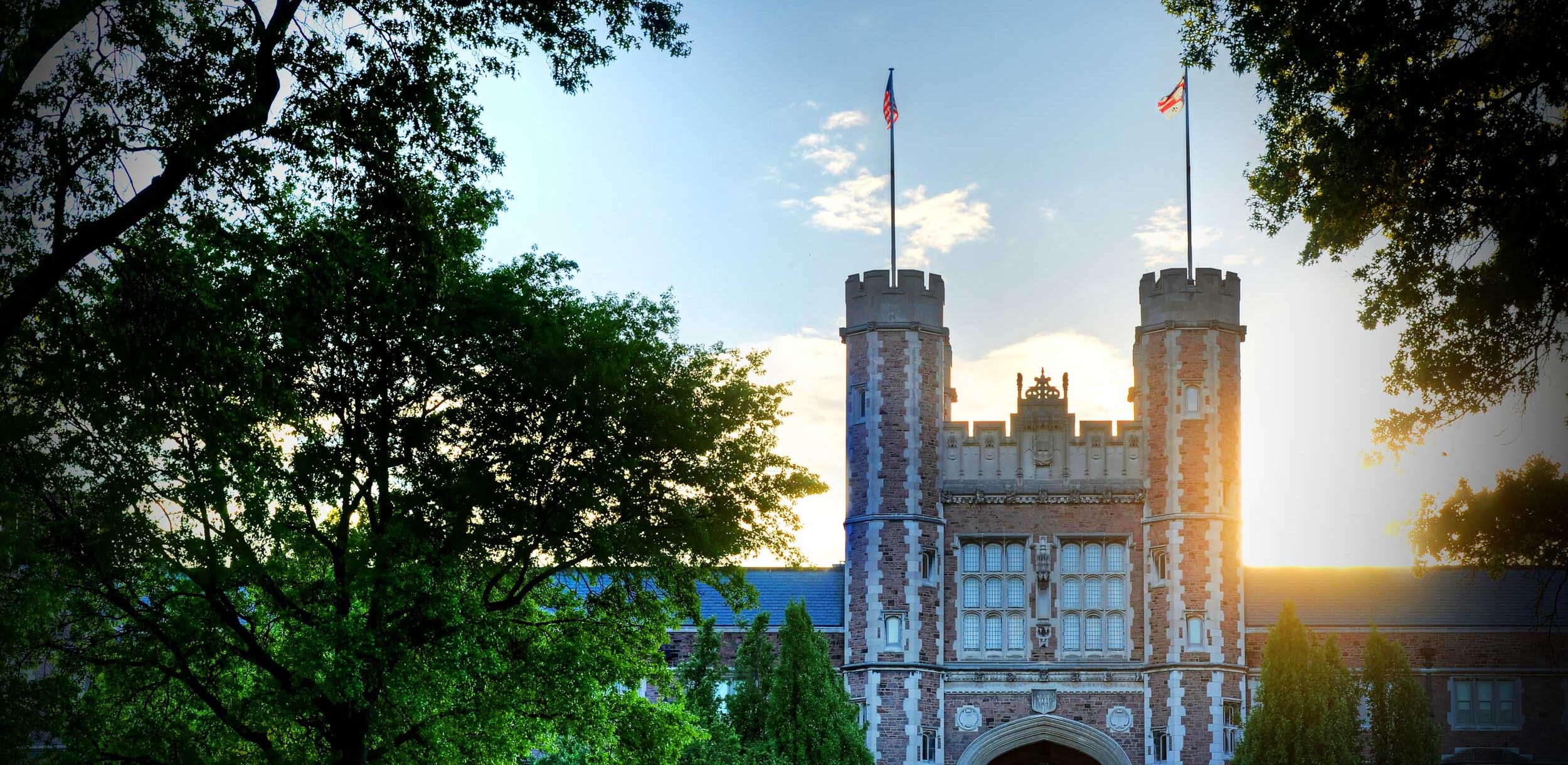 Brookings Hall at sunset.