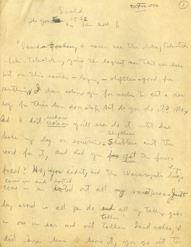 This is a handwritten first-draft of "SCOLD: The Year 1842" by John Held Jr.