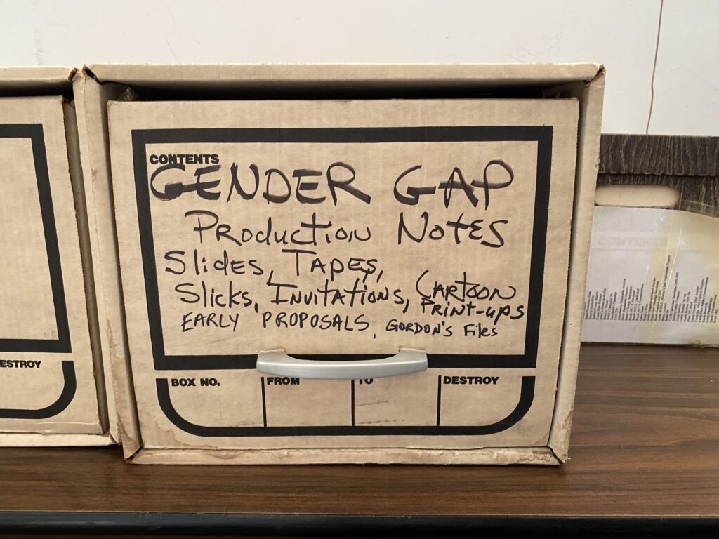 A Kartemquin Films Collection box with the contents labeled as "Gender Gap Production Notes."