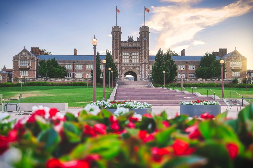 Brookings Hall and steps photographed during the spring.