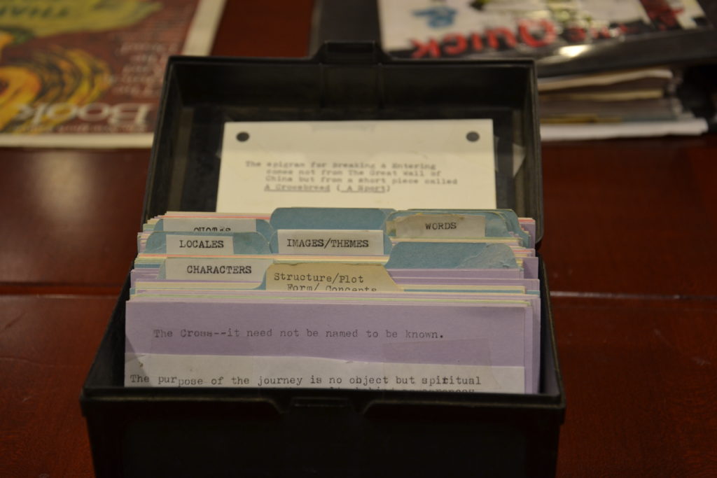 Index cards containing Joy Williams' notes.