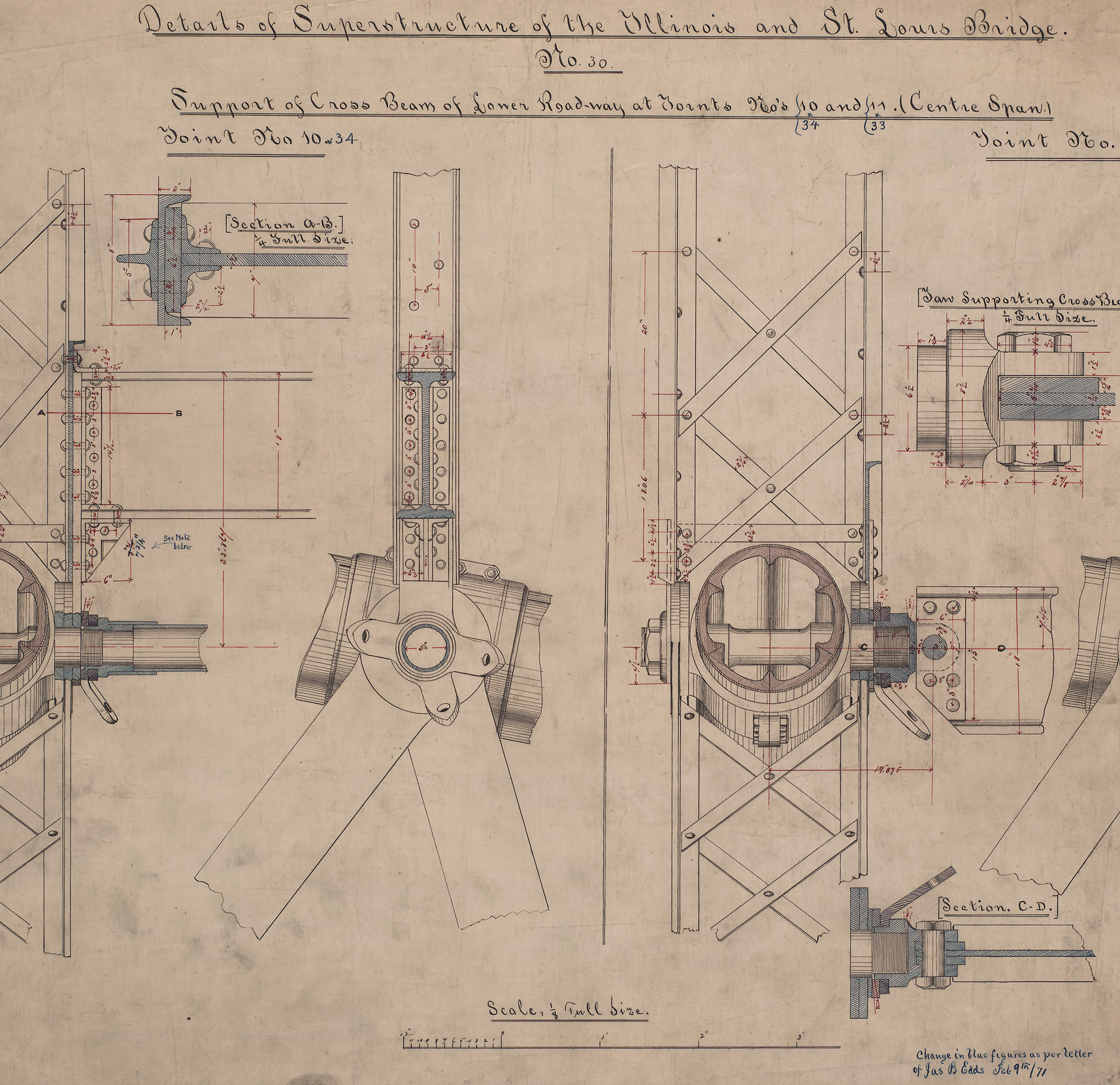 Detail of a drawing of Eads Bridge