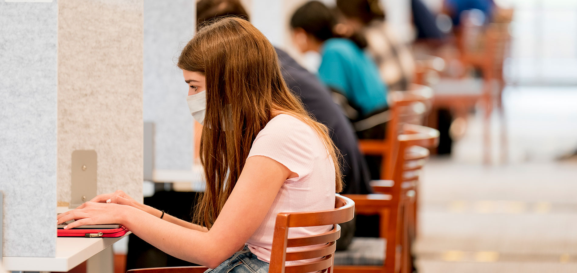 Students working at study cubbies in Olin Library.