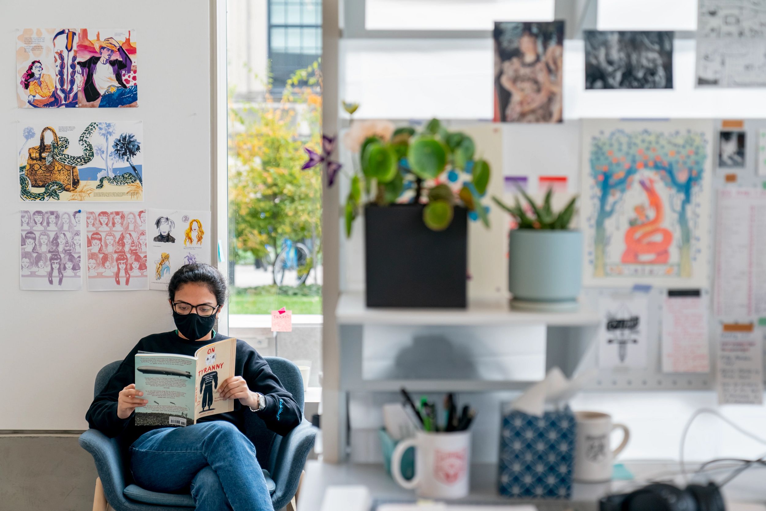 A student reading a book.