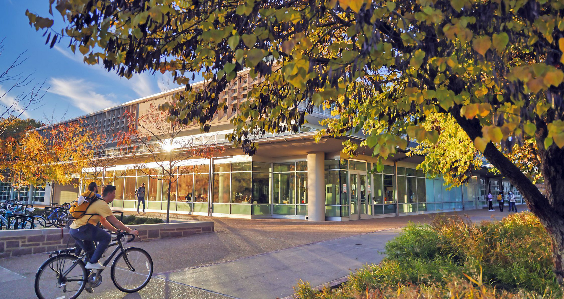 Cyclist outside Olin Library