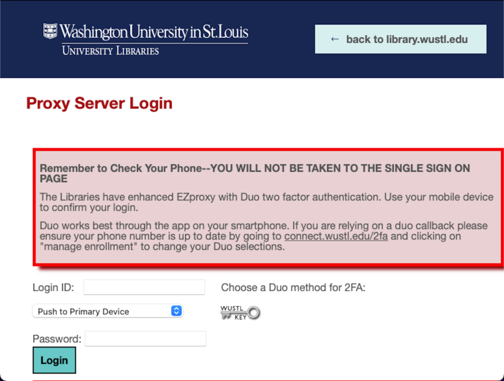 Screenshot of EZProxy login page