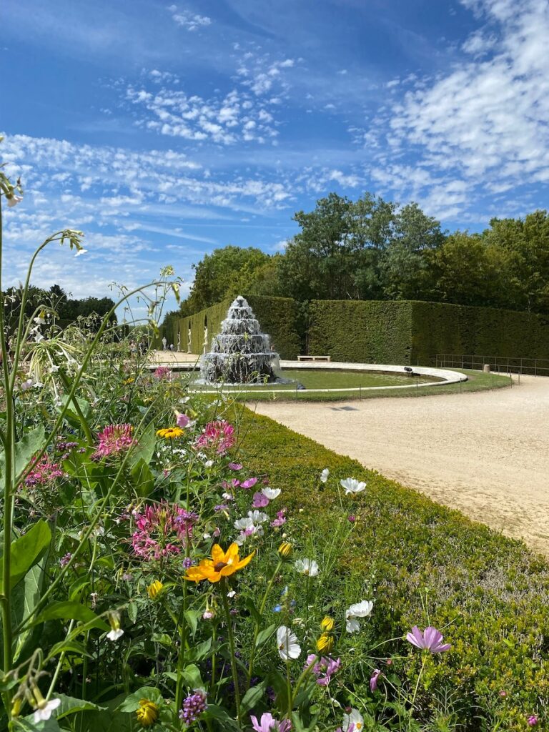 Garden with flowers and a fountain