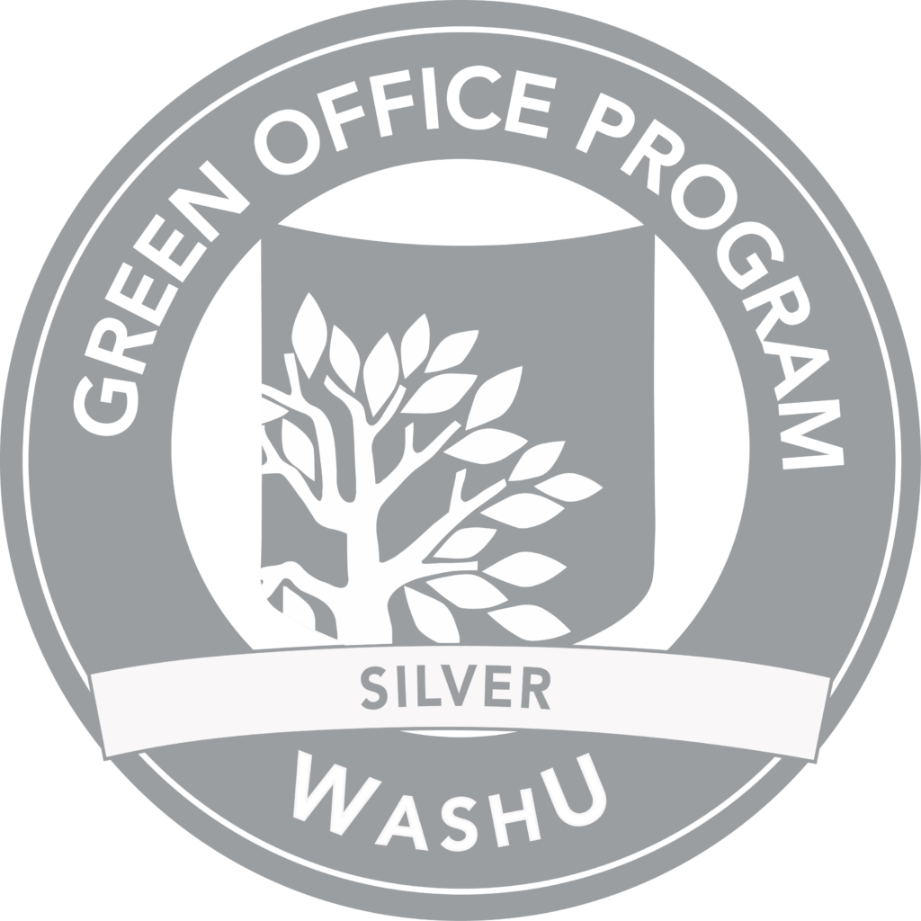 Green Office Program Silver Rank logo for WashU Libraries' Administration Office of the Vice Provost and University Librarian in Olin Library.