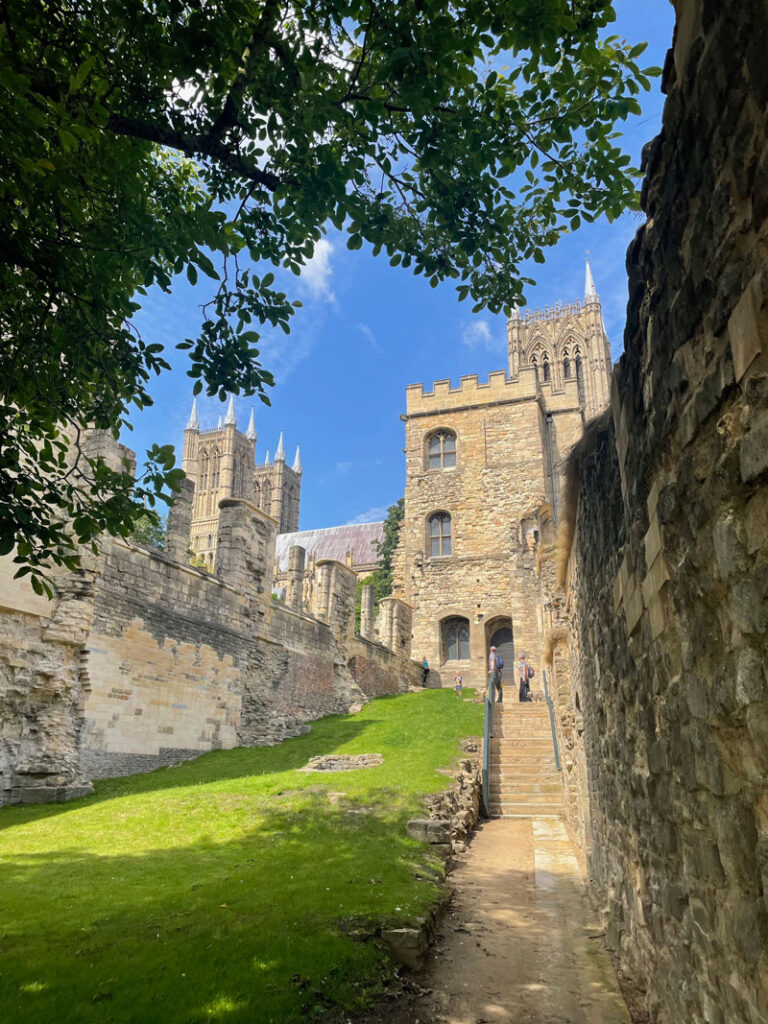 Ruins of the Lincoln Bishop’s Palace with a view of Lincoln Cathedral in the background