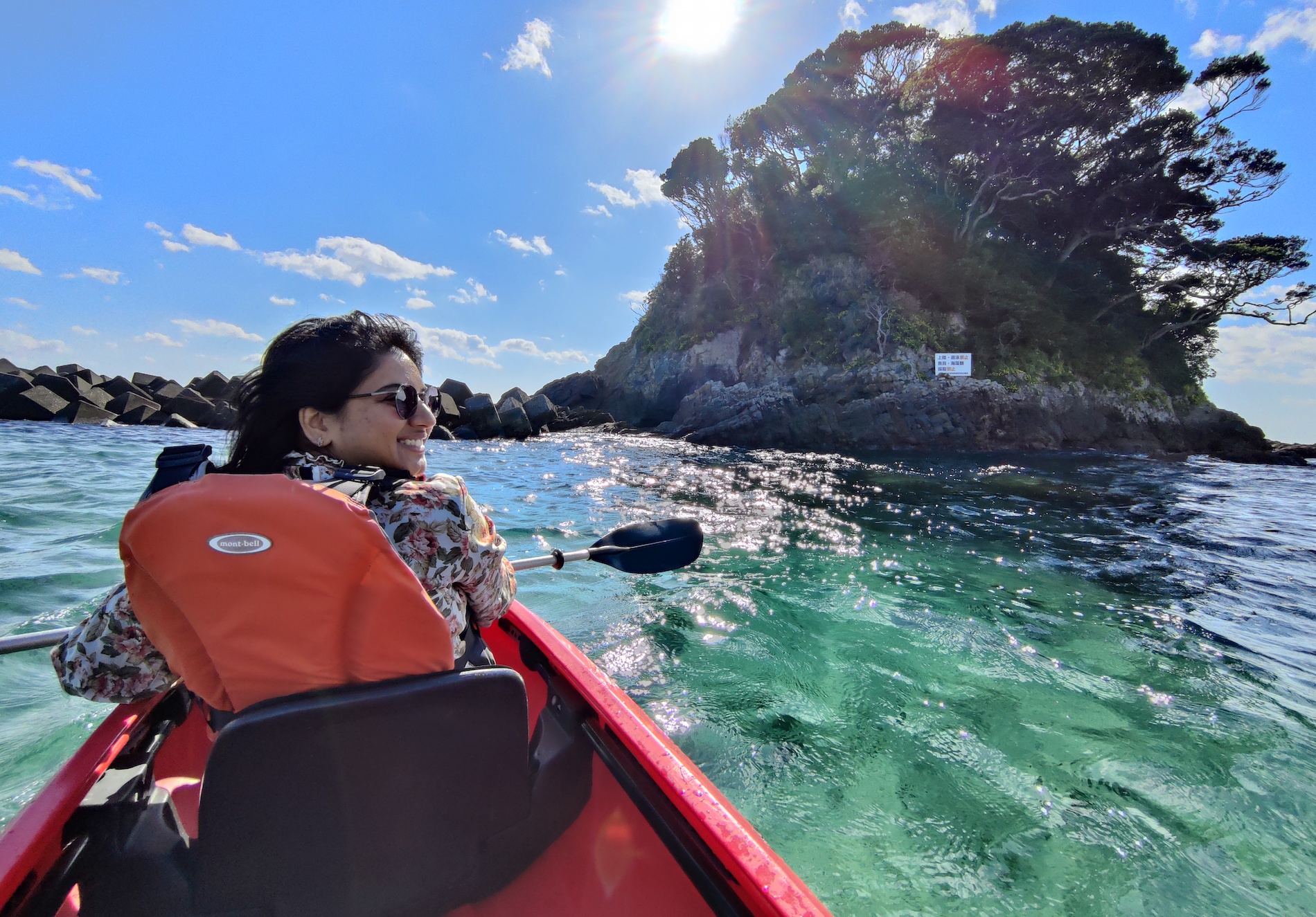 Girl on a kayak in the waters