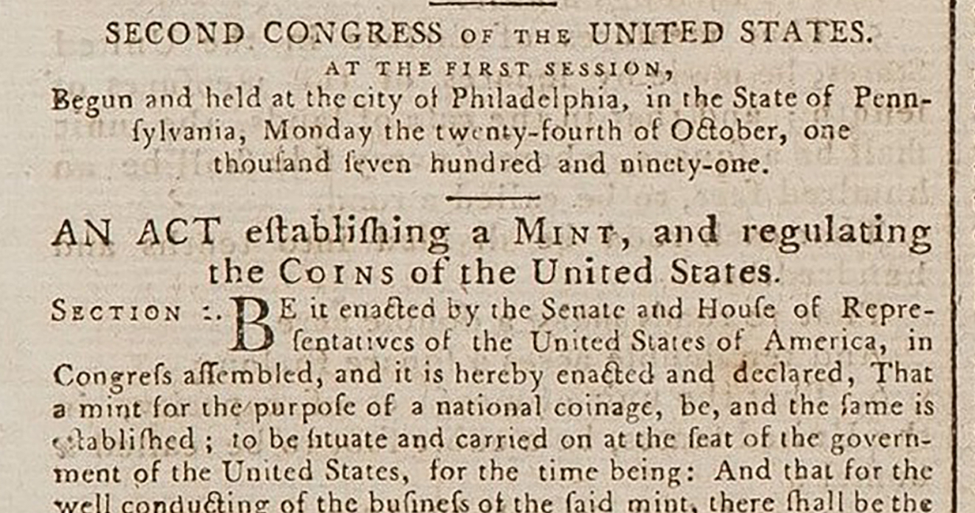 A the beginning of the April 2, 1792, Mint Act as appearing in a contemporary newspaper.