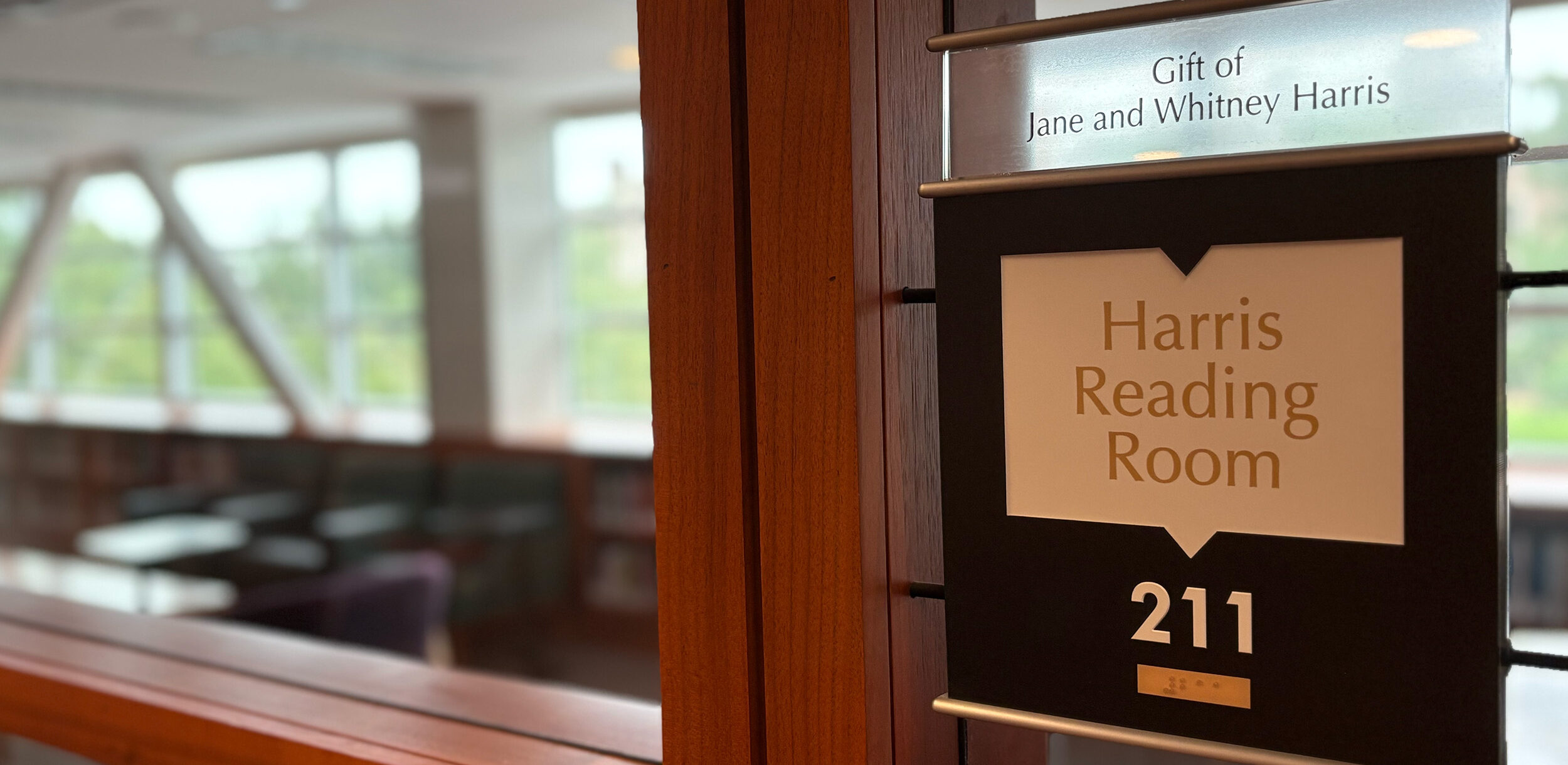 A photo of the Harris Reading Room, Olin Library 211.