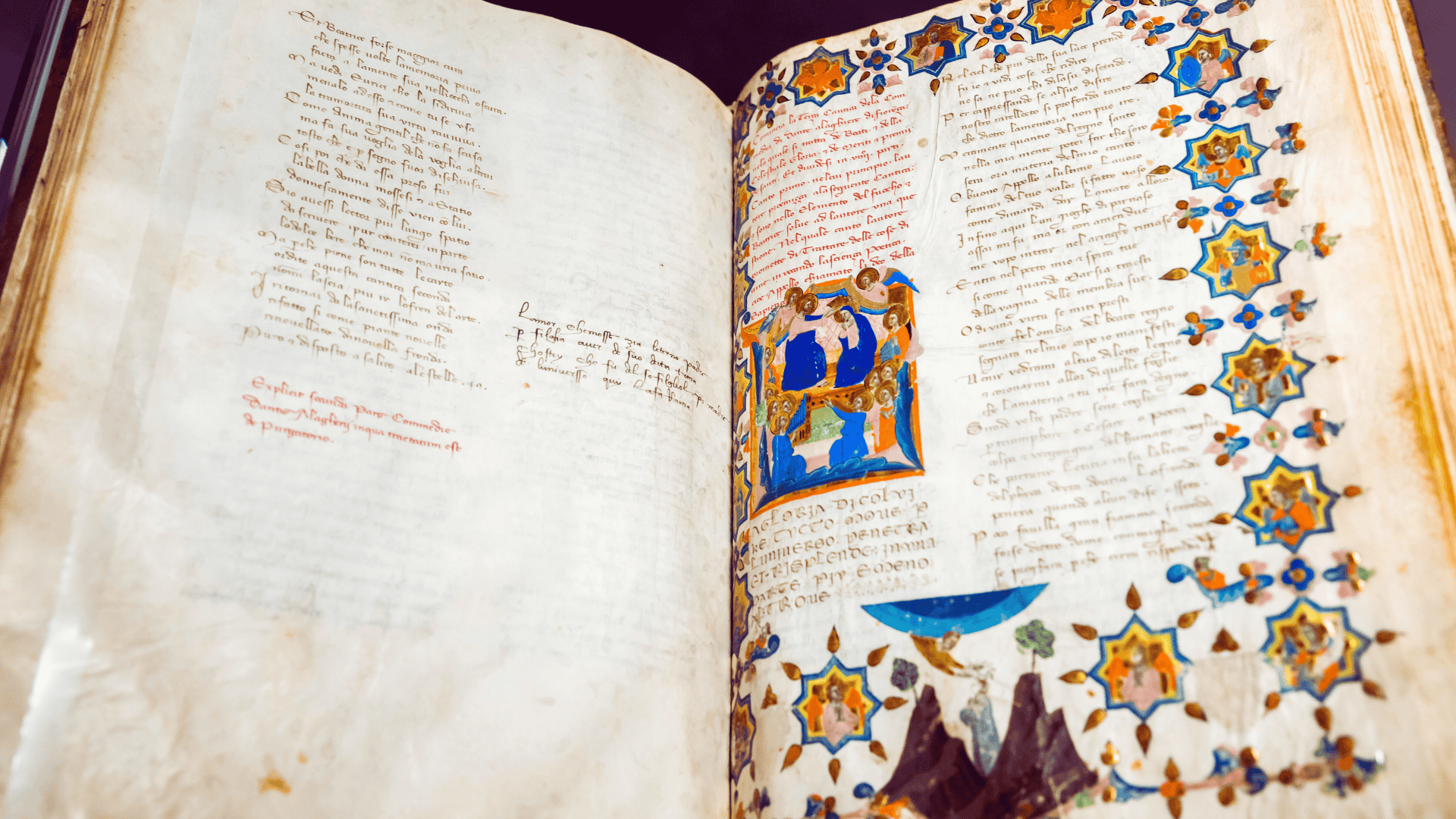 Antique Manuscript Sheet from Dante Divine Comedy.