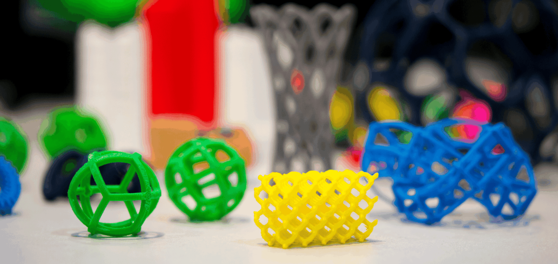 Items printed using a 3D printer.