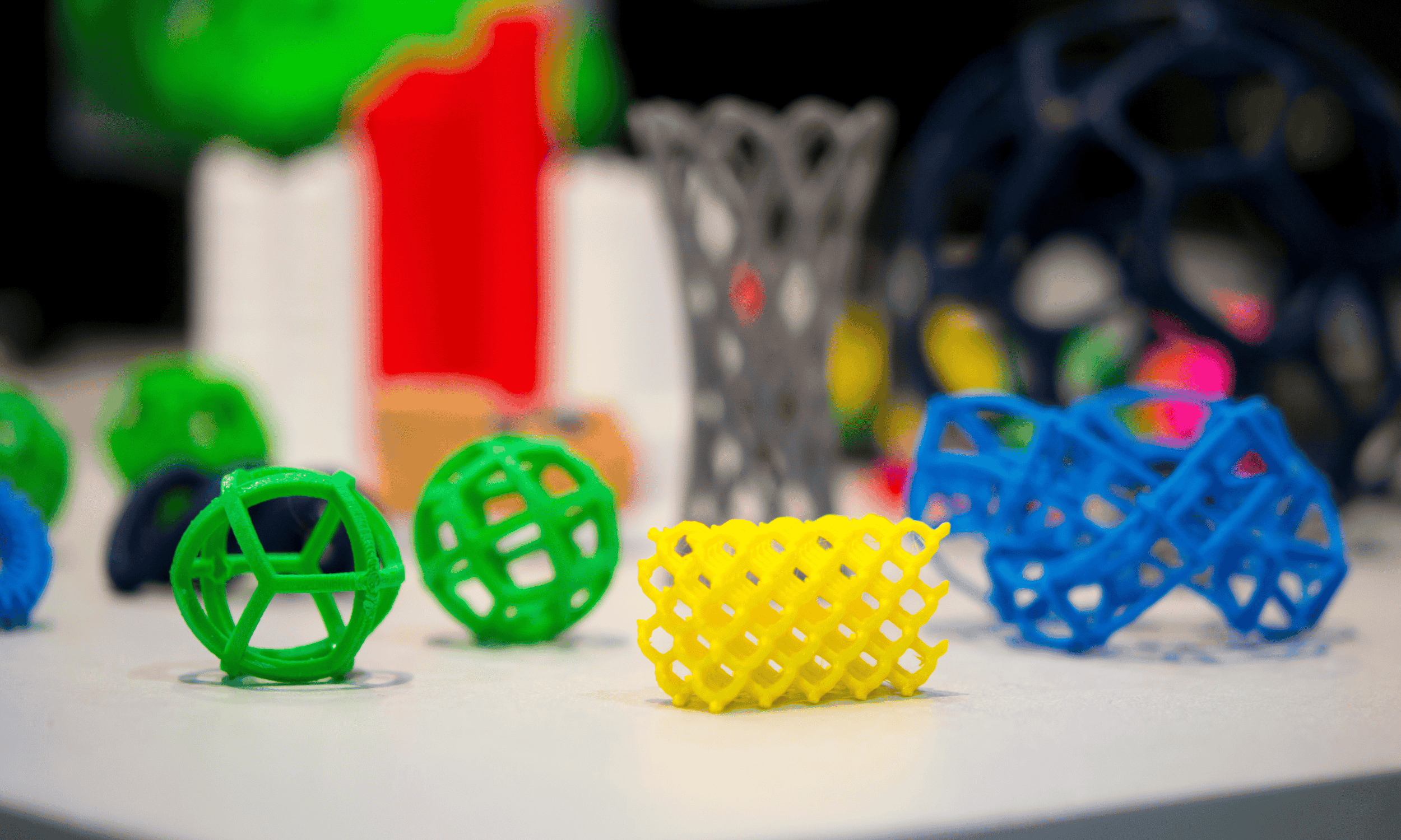 Items printed using a 3D printer.