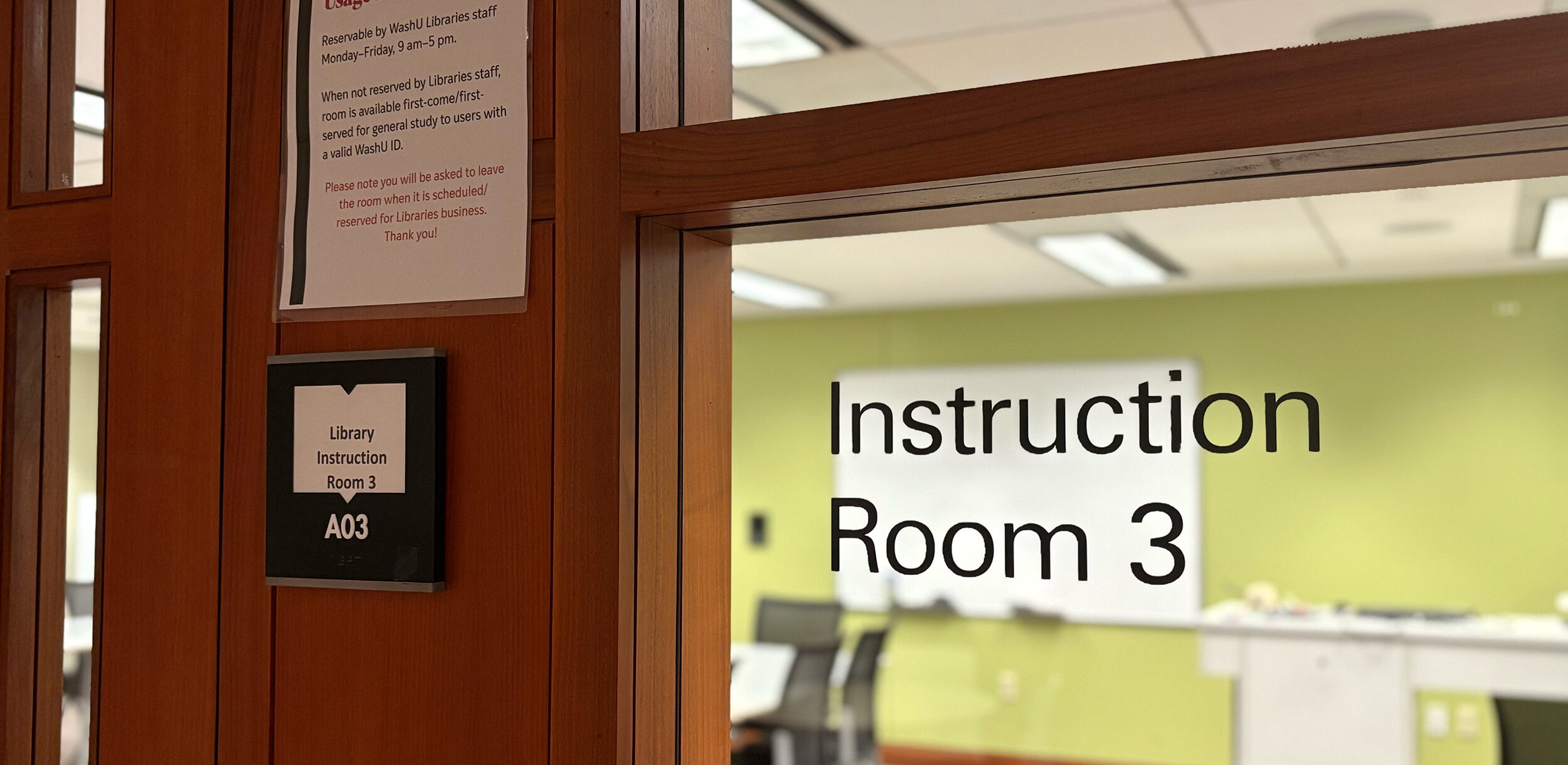 Library Instruction Room 3, Olin Library Room Level A.