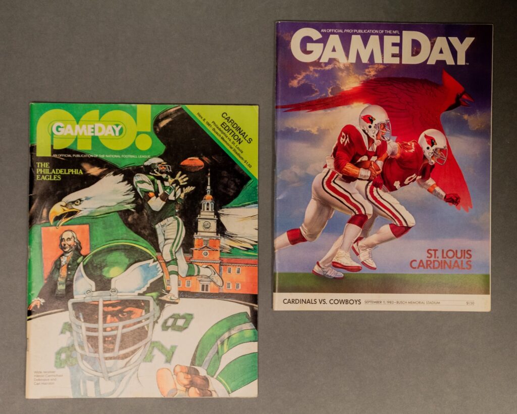 Pro! Gameday magazine, Philadelphia Eagles vs St Louis Cardinals, Nov 8, 1981 and Pro! Gameday magazine, Dallas Cowboys vs St Louis Cardinals, September 11, 1983