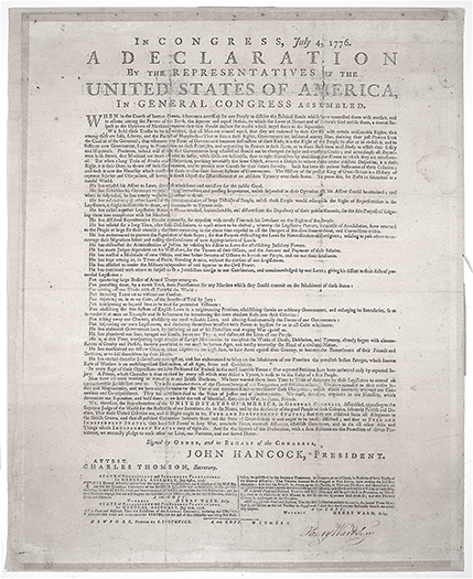 A scan of the front of the Declaration of Independence.