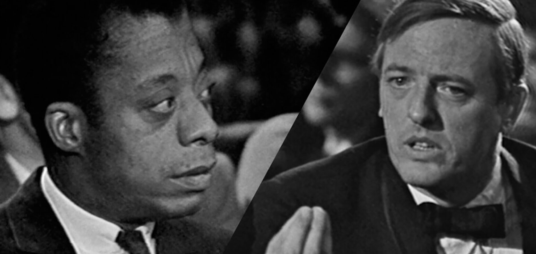 James Baldwin (left) and William F. Buckley, Jr. (right) in suits.