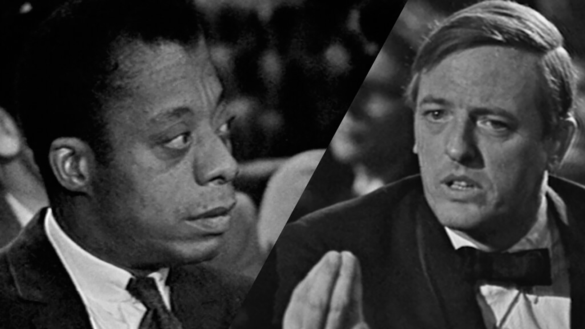 James Baldwin (left) and William F. Buckley, Jr. (right) in suits.