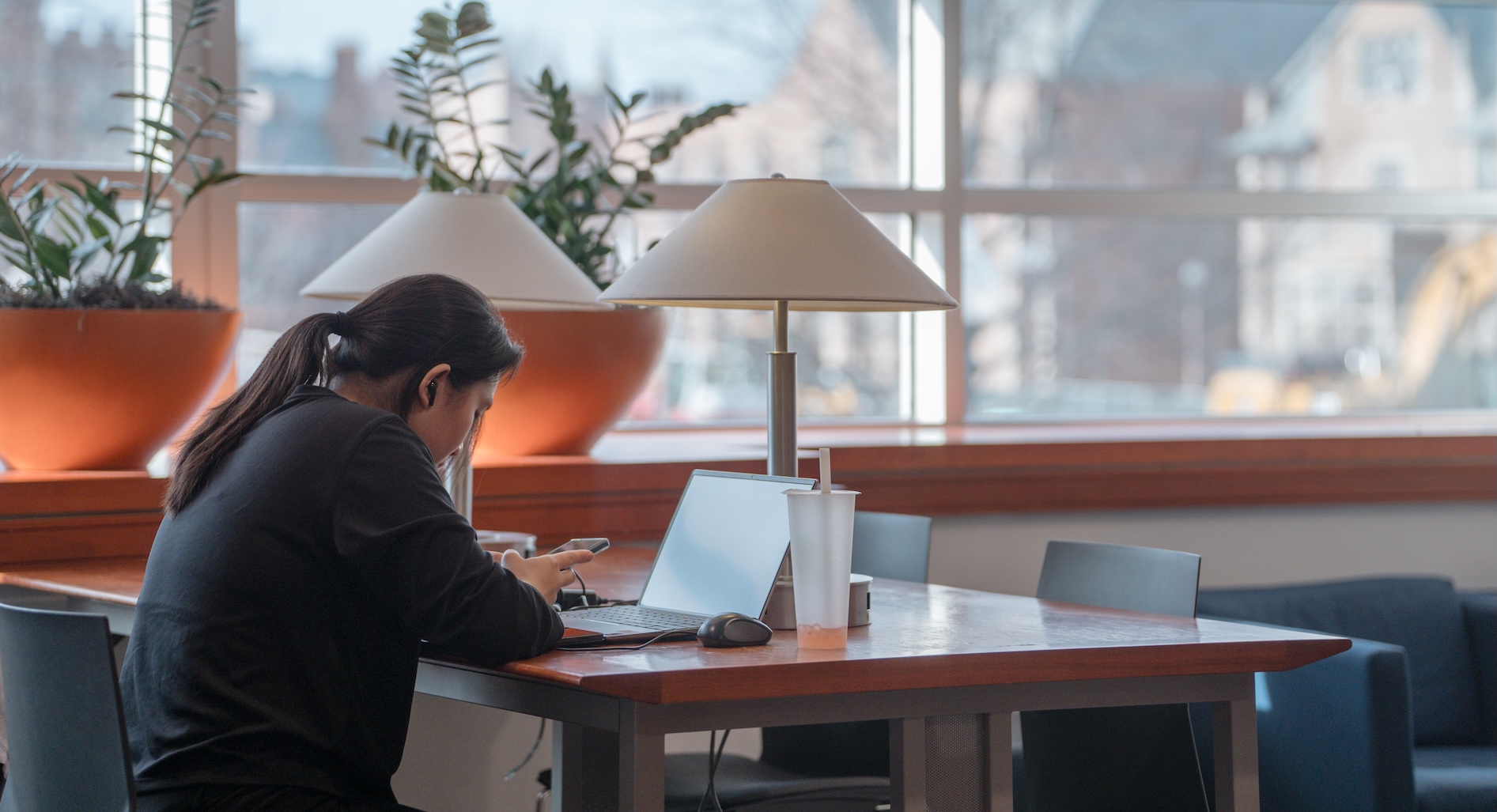 Student studying in Olin Library