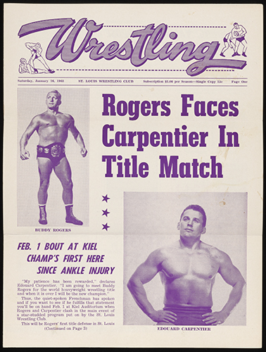The 26 January 1963 edition of Wrestling from the St. Louis Wrestling Club. The main headline is "Rogers Faces Carpentier In Title Match."