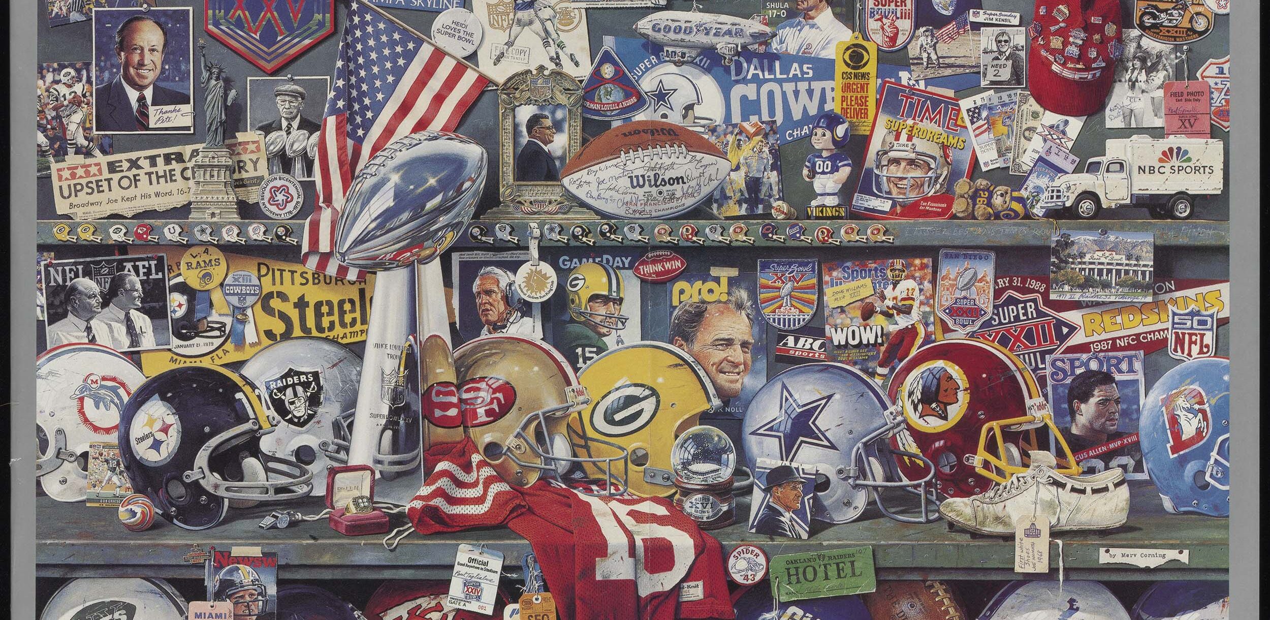 The Official Super Bowl XXV Game Program ($10) featuring a collage of team memorabilia.