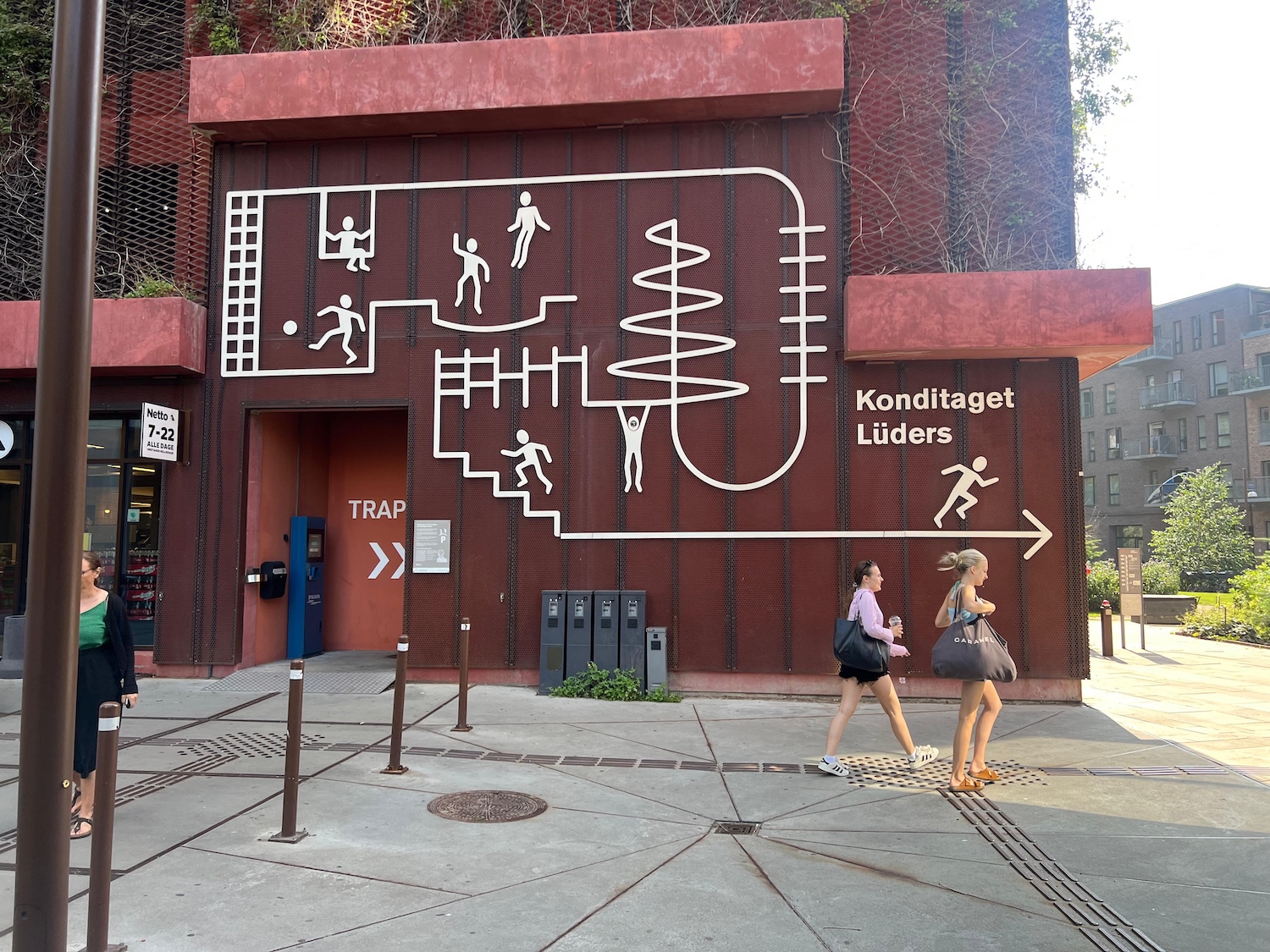 A wooden building with a drawing for a park