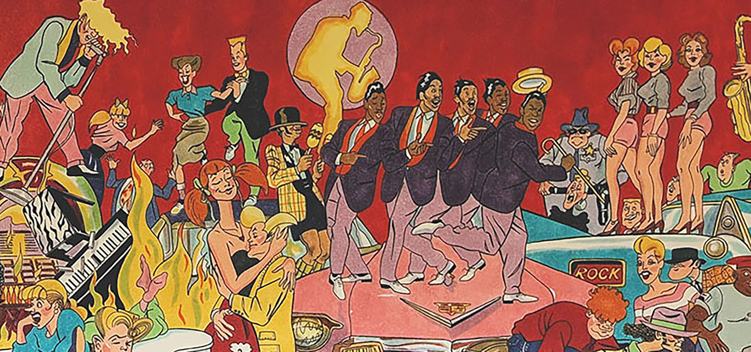 Header art depicts a single piece of artwork with an array of characters drawn by Nicky Zann.