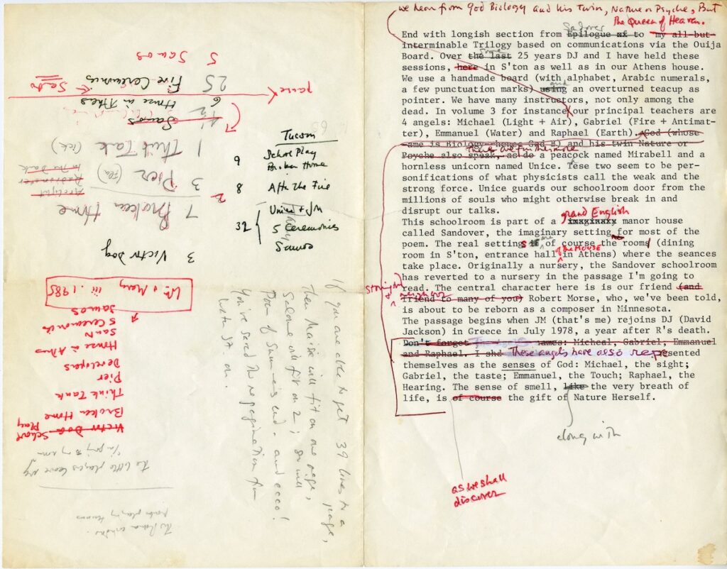 Typescript of remarks for a reading of Sandover sections
