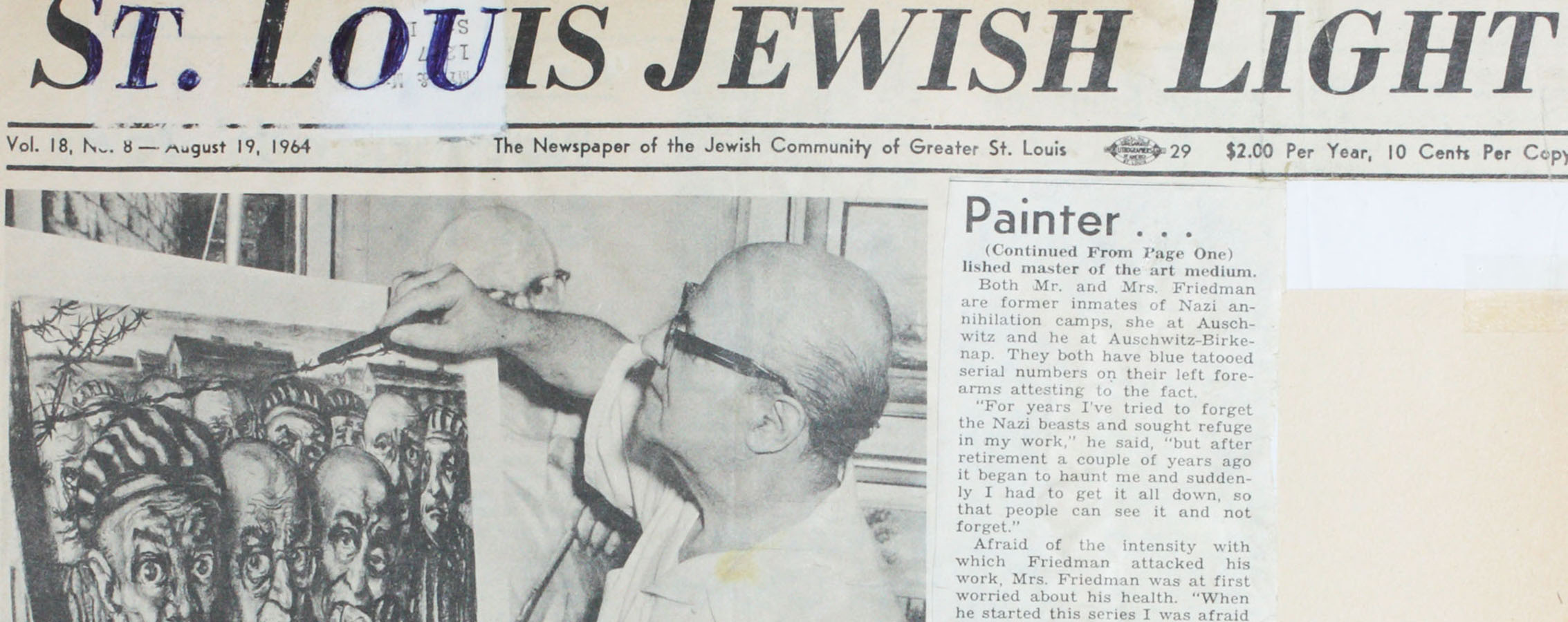Clipping from one of David Friedman’s personal scrapbooks. Clipping is a section of the St. Louis Jewish Light from 19 August 1964 (Vol 18 No 8).