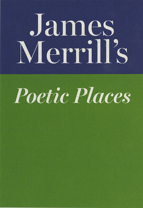 Color blocked cover of the postcard booklet for James Merrill's Poetic Places.