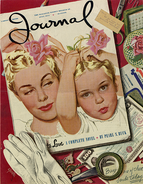 Mother and young daughter putting flowers in their hair.
