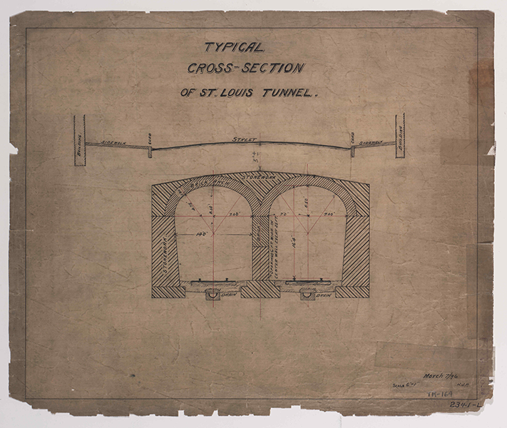 Architecture drawings of a cross section of St. Louis tunnel.