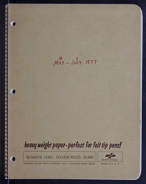 Spiral notebook dated 19 May-2 July 1977.
