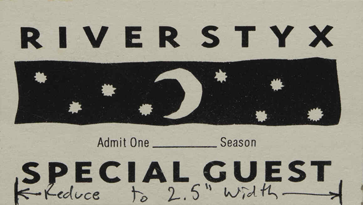 Ticket mockup for a special guest to a River Styx event.